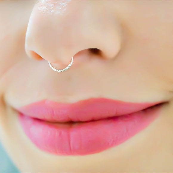 16G Gold, Silver, or Rose Gold Glitter Sparkle Shimmer Septum Ring Piercing Hoop - Picture 3 of 8